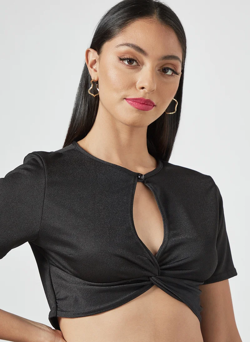 FEMME LUXE Twist Front Crop Top Black