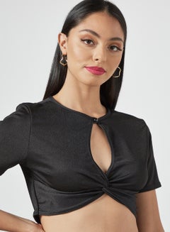 FEMME LUXE Twist Front Crop Top Black  - Image 4