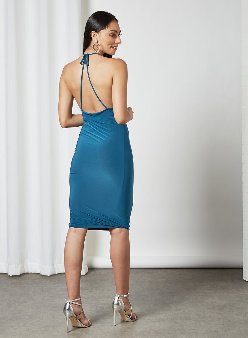 FEMME LUXE - Ruched Midi Dress Blue - Image 1