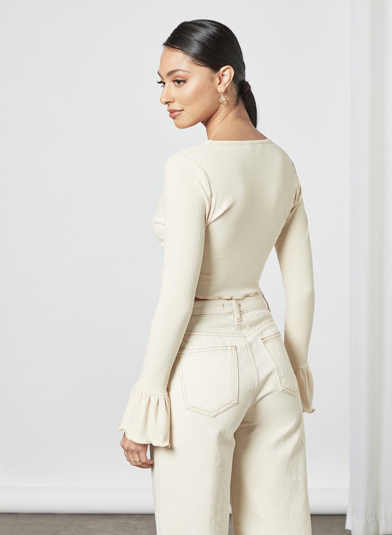 FEMME LUXE - Lettuce Trim Crop Top Off-White - Image 1