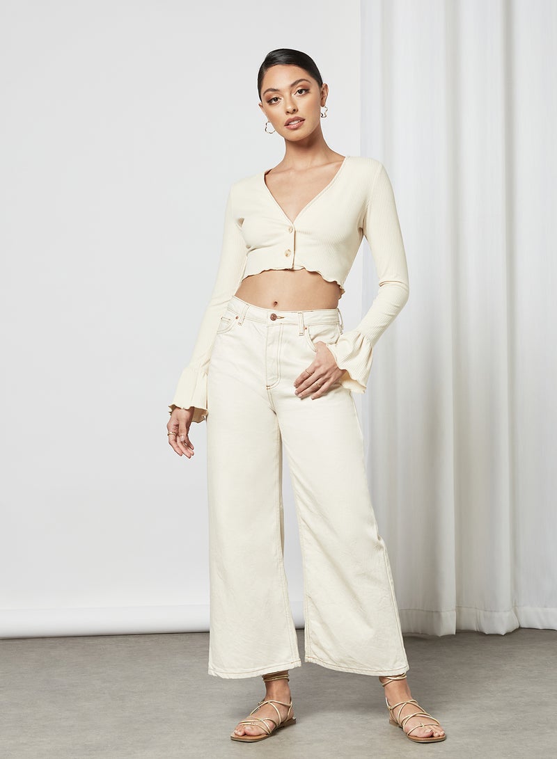 FEMME LUXE - Lettuce Trim Crop Top Off-White - Image 1