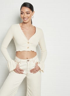 Lettuce Trim Crop Top Off-White