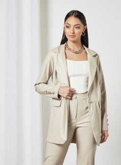 FEMME LUXE PU Pocket Blazer Stone-Grey  - Image 1