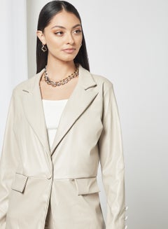 FEMME LUXE PU Pocket Blazer Stone-Grey  - Image 4