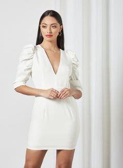 FEMME LUXE Puff Sleeve Mini Dress White  - Image 3