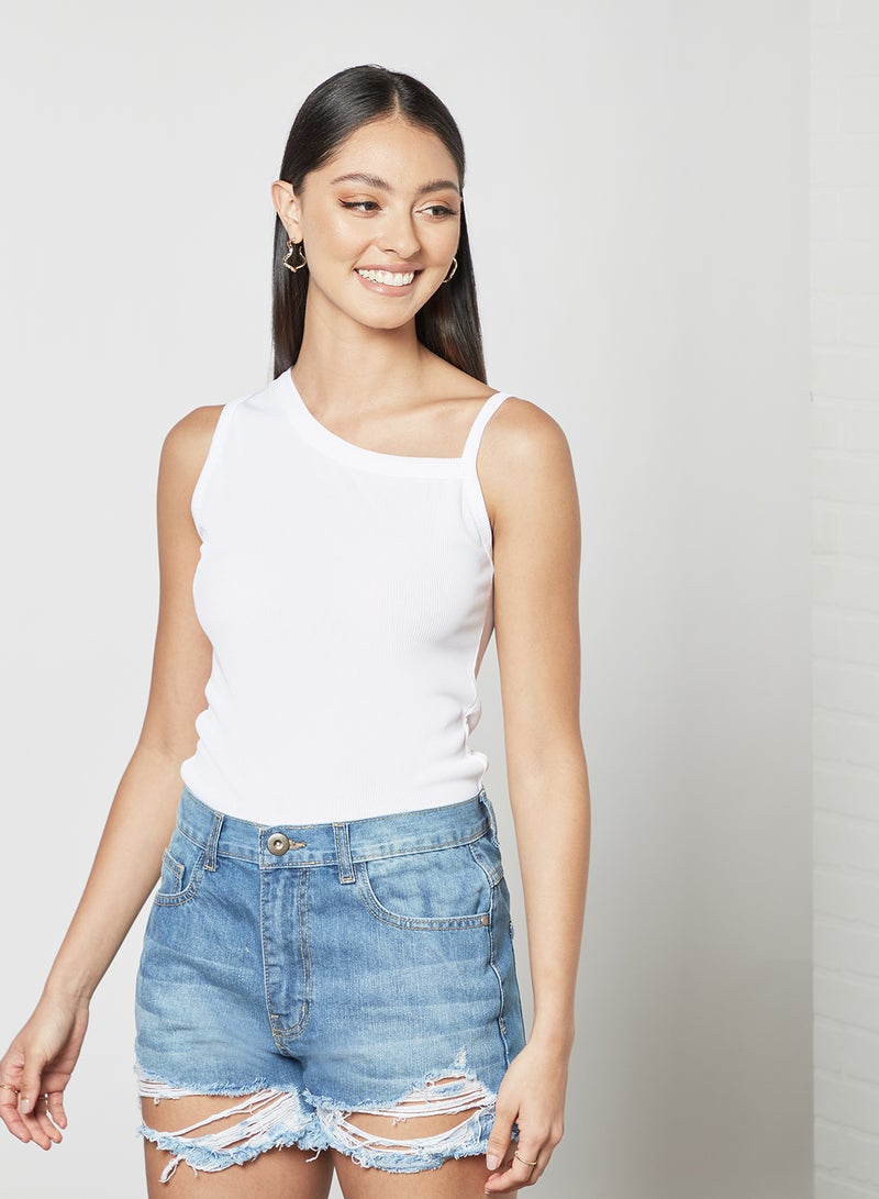 FEMME LUXE - Asymmetrical Neck Top White - Image 1