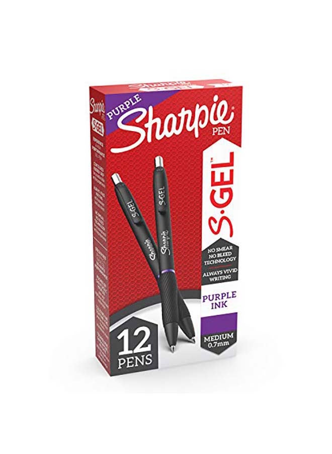 شاربي مجموعة أقلام حبر جل S بسن متوسط (0.7 مم) مكونة من 12 قلم أرجواني - Image 1