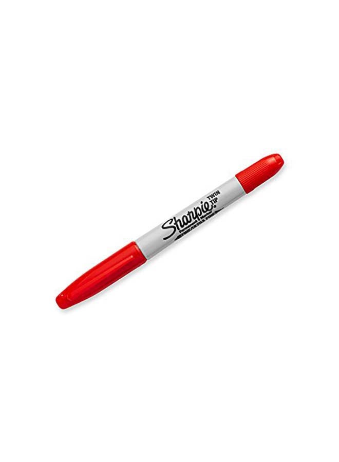 شاربي طقم أقلام ماركر دائمة برأسين، وخط رفيع للغاية، مكون من 12 قطعة. أحمر - Image 2