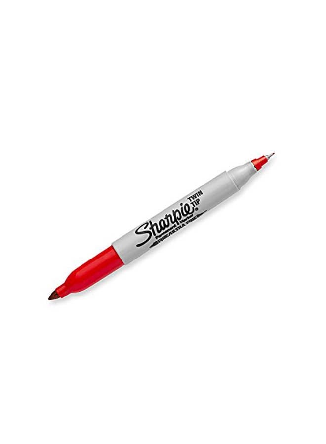 شاربي طقم أقلام ماركر دائمة برأسين، وخط رفيع للغاية، مكون من 12 قطعة. أحمر - Image 4