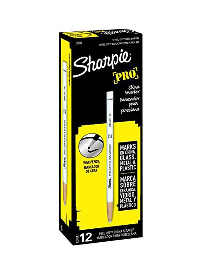 شاربي أقلام ماركر تشاينا قابلة للتقشير من 12 قطعة أبيض - Image 1