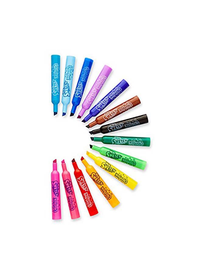 مستر.سكيتش طقم أقلام ماركر معطرة قابلة للازالة برأس مشطوف مكون من 14 قطعة متعدد الألوان - Image 1