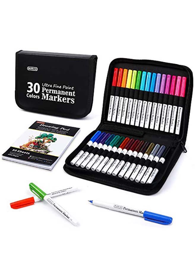 Shuttle Art 30-Piece Assorted Colors Ultra Fine Point Permanent Marker Set Multicolour - Image 1