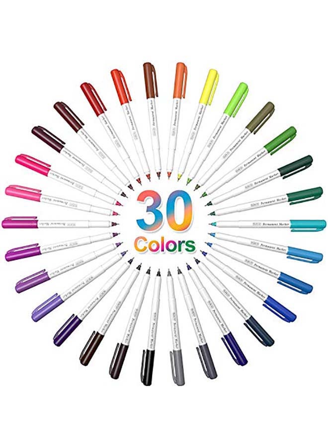 Shuttle Art 30-Piece Assorted Colors Ultra Fine Point Permanent Marker Set Multicolour - Image 2