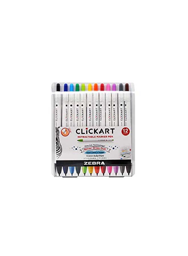 زيبرا بن طقم أقلام ماركر قابلة للسحب مكون من 12 قطعة متعدد الألوان - Image 1