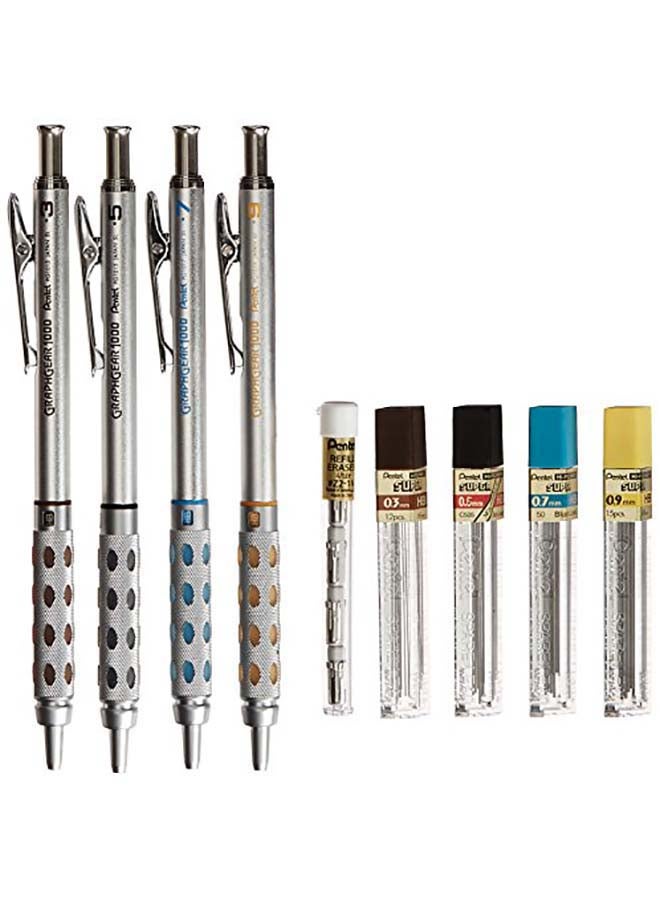 Pentel Arts GraphGear 1000 Premium Gift Set with Refill Leads & Erasers Black - Image 2
