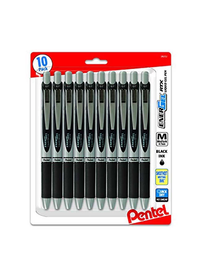 Pentel Energel 0.7 MM RTX Retractable Deluxe Liquid Gel Pen, Pack Of 10 Multicolour - Image 1