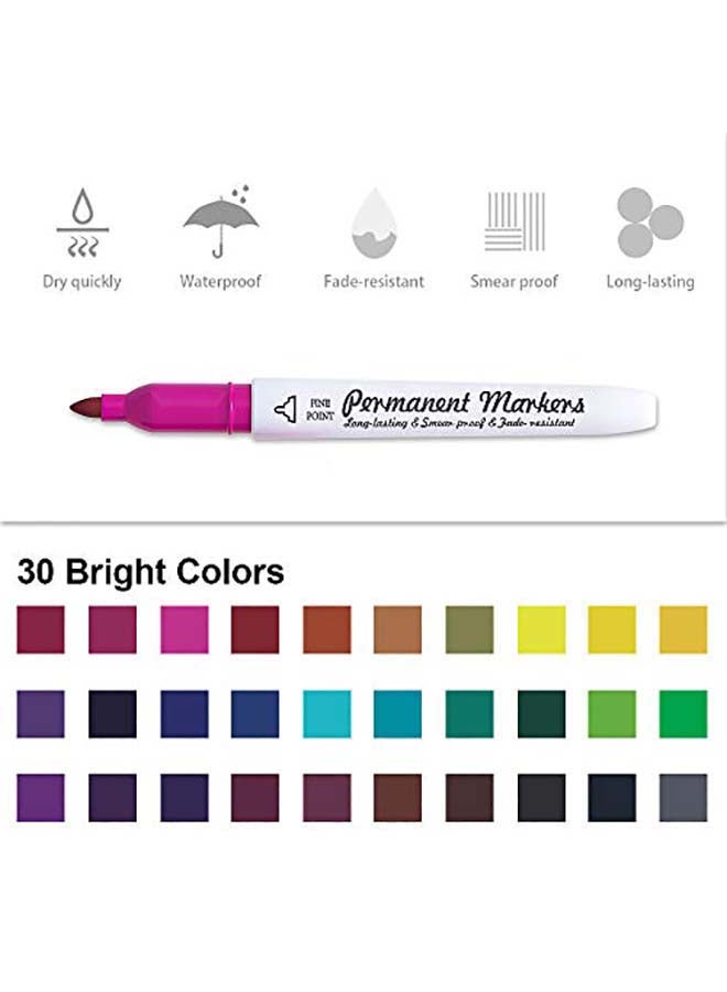 Generic 30-Piece Fine Point Lelix Permanent Markers Multicolour - Image 2