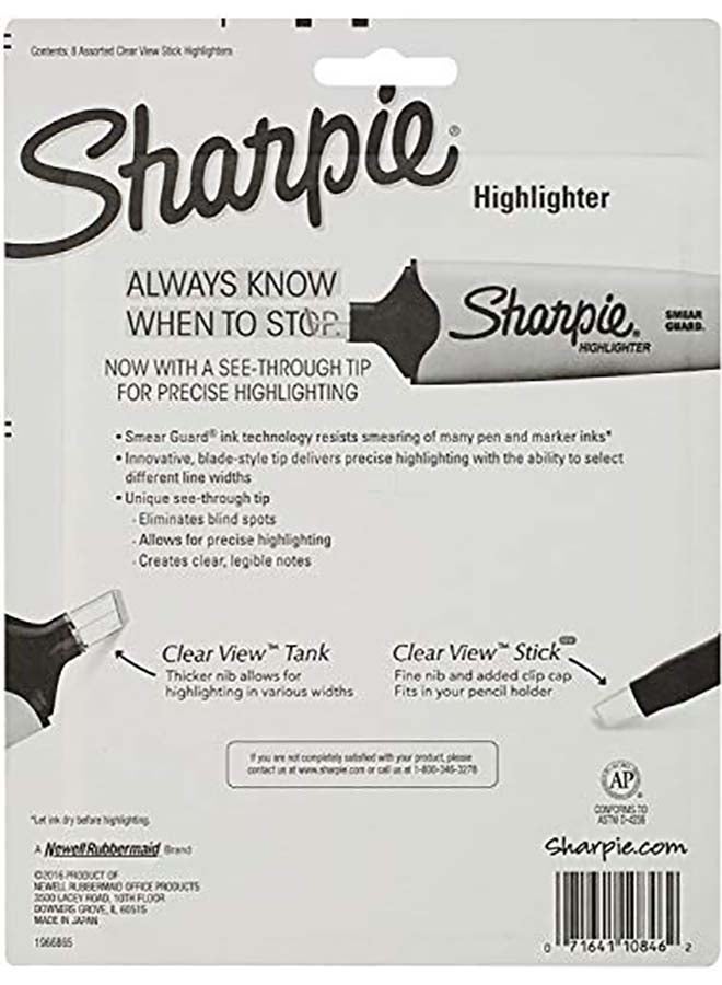 Sharpie 8-Piece Clear View Stick Highlighter Multicolour - Image 2