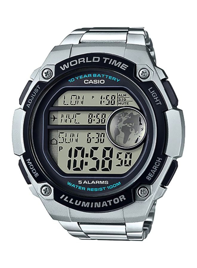 كاسيو ساعة يد رقمية بسوار من الإستانلس ستيل طراز AE-3000WD-1AVDF - 56 مم - فضي للرجال - Image 1