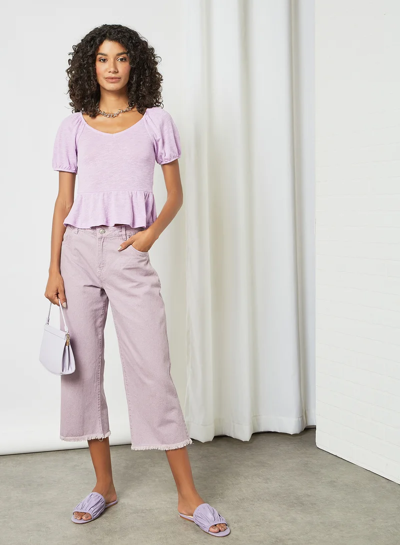 PIECES Puff Sleeve Top Light Purple
