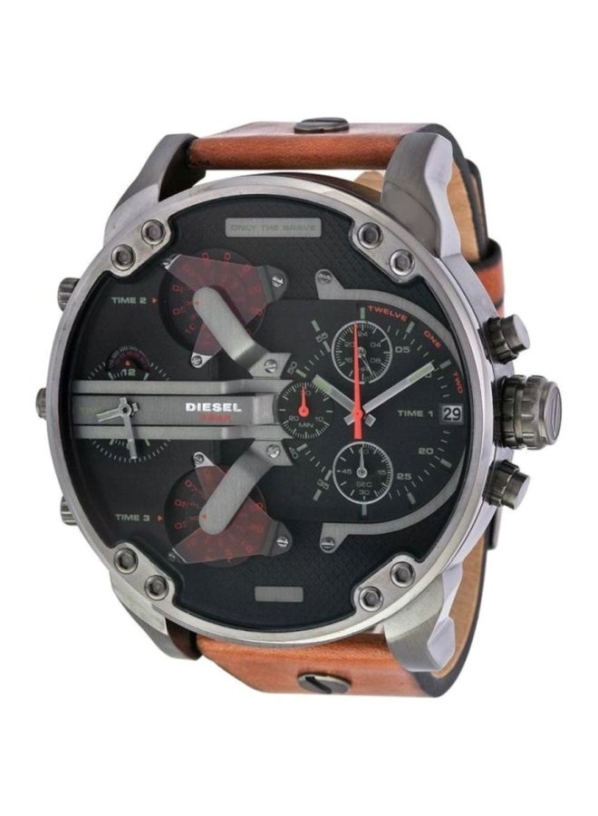 DIESEL Men's Mr. Daddy Round Shape Leather Band Chronograph Wrist Watch 57 mm - Brown - DZ7332 - Image 1