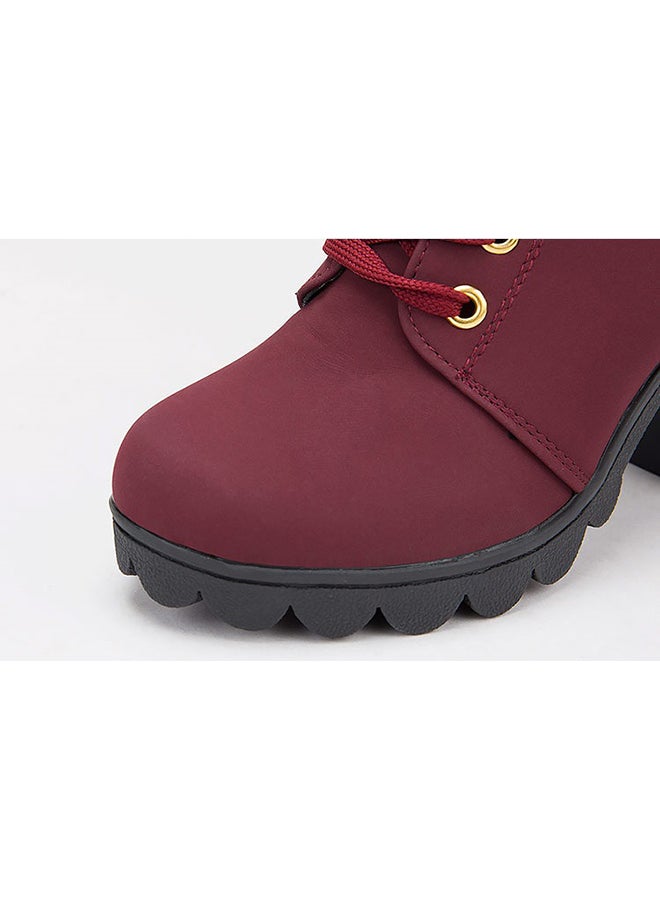 Generic - Block Heels Ankle Boots Maroon - Image 1