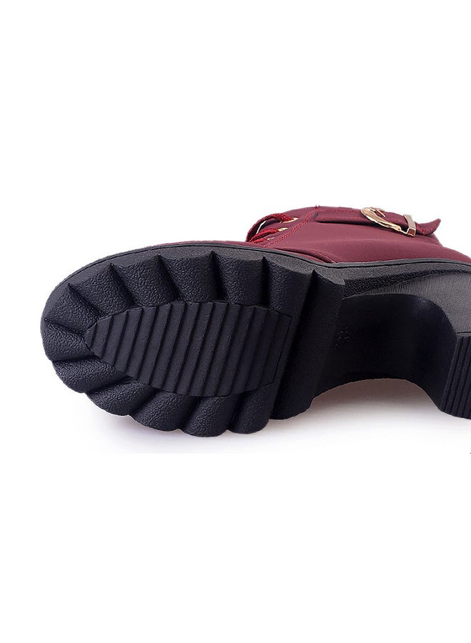 Generic - Block Heels Ankle Boots Maroon - Image 1