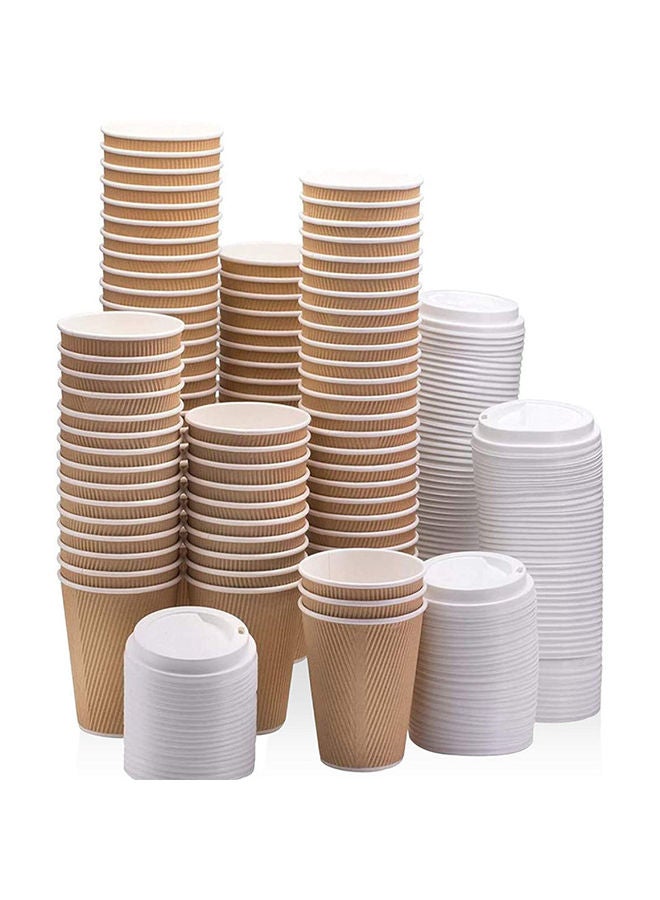 25 Pieces Ripple Coffee Cups With Lid Beige - Image 1