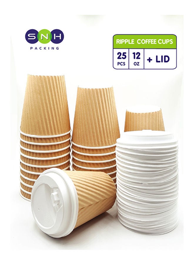 25 Pieces Ripple Coffee Cups With Lid Beige - Image 2
