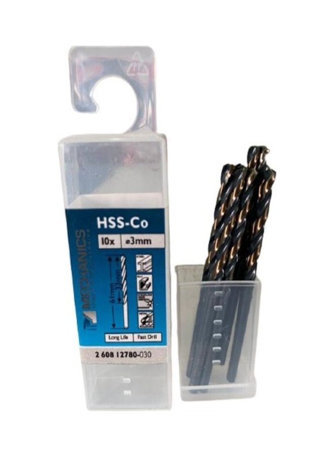 10-Piece HSS-Co Straight Shank Drill Bit Set Black/Silver