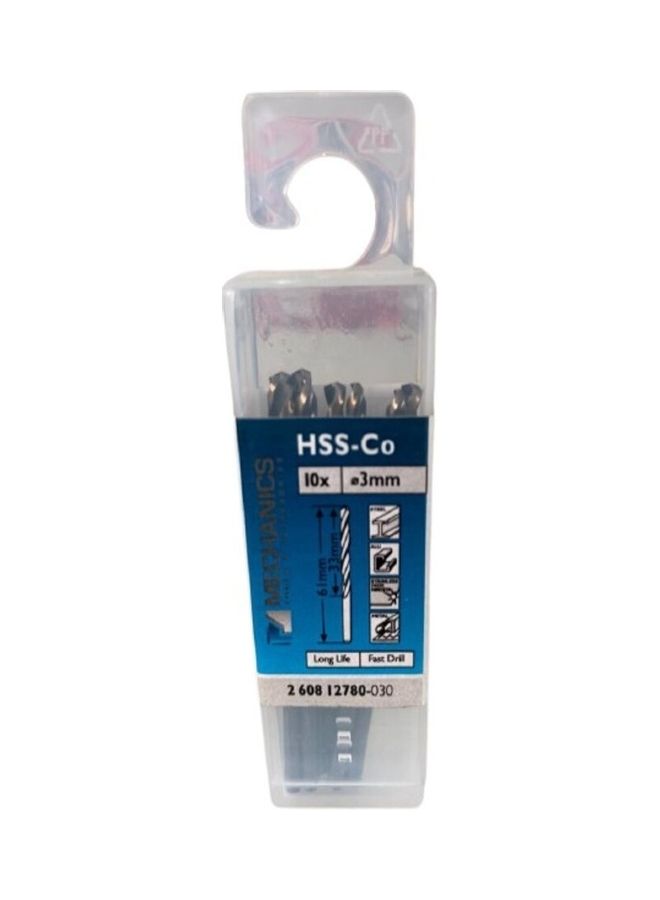 10-Piece HSS-Co Straight Shank Drill Bit Set Black/Silver