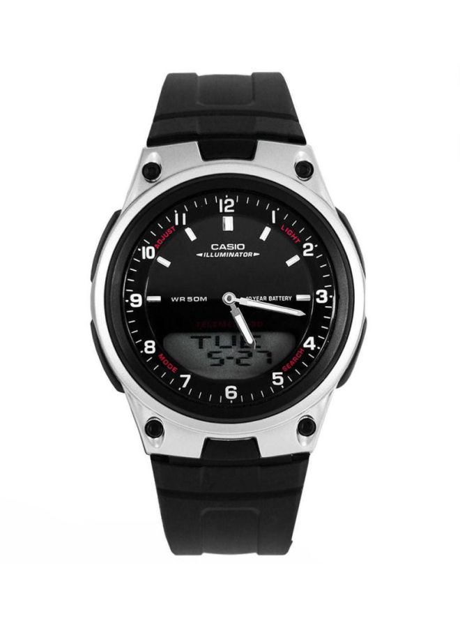 كاسيو ساعة يد كوارتز رقمية وبعقارب وسوار من الراتينج طراز AW80-1AV - قياس 47 مم - لون أسود للرجال - Image 1