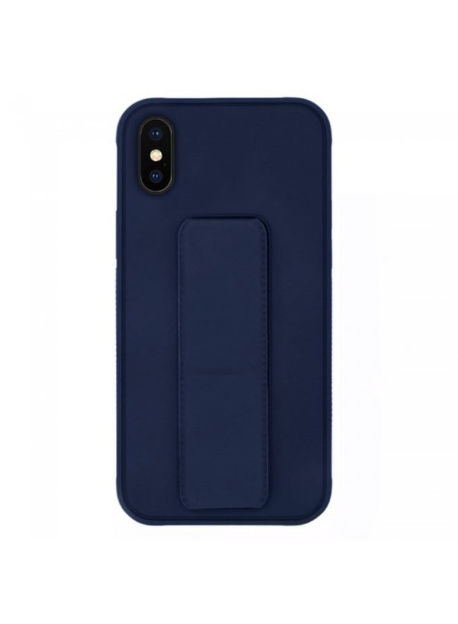 Protective Case Cover With Finger Grip Stand For iPhone XS Max Blue