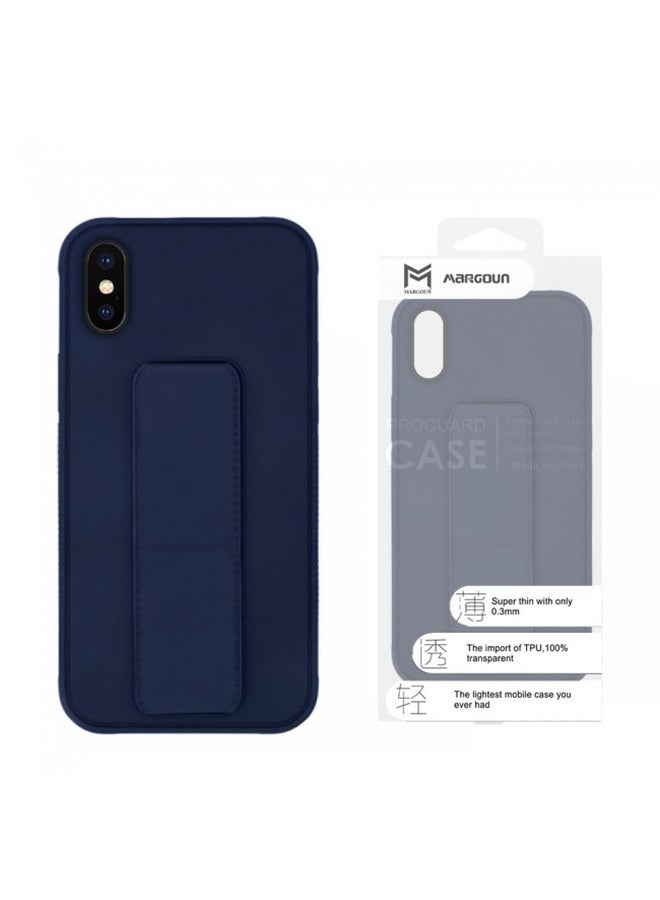 Protective Case Cover With Finger Grip Stand For iPhone XS Max Blue