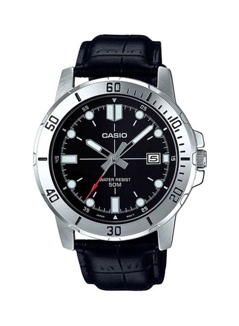 Men's Water Resistant Leather Analog Watch MTP-VD01L-1EVUDF - 45 mm - Black