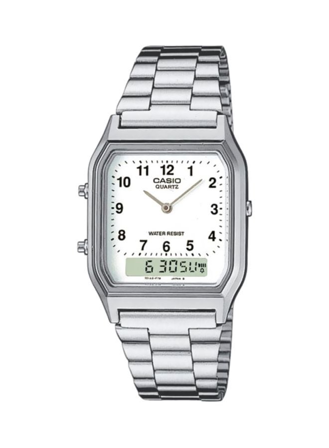 كاسيو ساعة يد رقمية وبعقارب مقاومة للماء طراز AQ-230A-7BMQYES - 39 ملم - فضي للرجال - Image 1