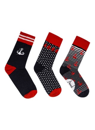 3 Pair Of Printed Socks Red/Black/White - v1624533907/N48515657V_1