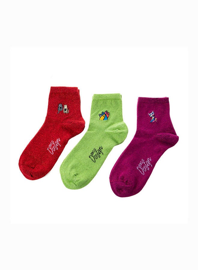 Biggdesign 3 Pair Of Printed Socks Purple/Green/Red  - Image 1