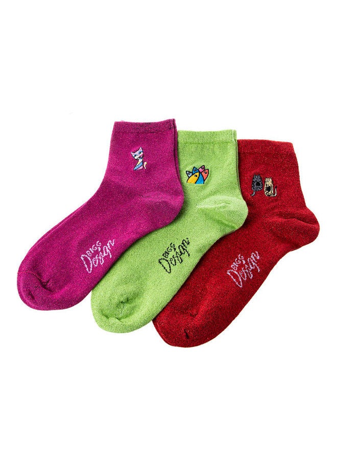 Biggdesign 3 Pair Of Printed Socks Purple/Green/Red  - Image 2