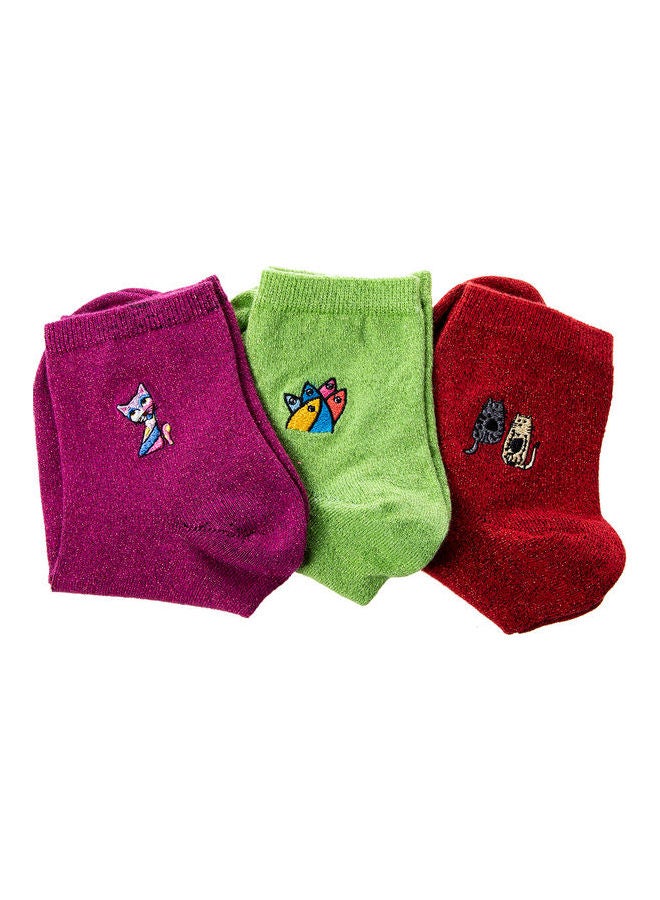 Biggdesign 3 Pair Of Printed Socks Purple/Green/Red  - Image 3