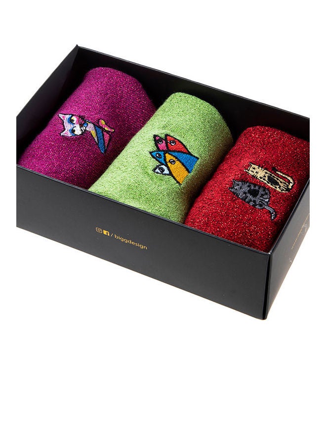 Biggdesign 3 Pair Of Printed Socks Purple/Green/Red  - Image 5