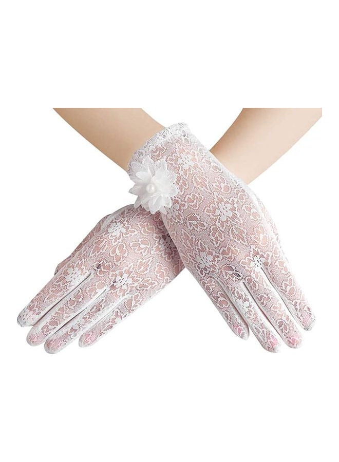 XiuWoo Pair Of Casual Embroidered Gloves White  - Image 1