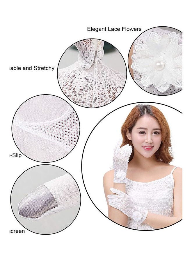 XiuWoo Pair Of Casual Embroidered Gloves White  - Image 4