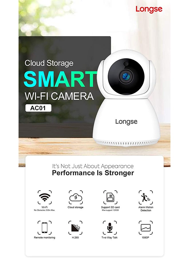 Longse - Smart Home Security Camera WiFi 2MP 1080P 360 Degrees Intelligent Motion Tracking With Night Vision - Image 1