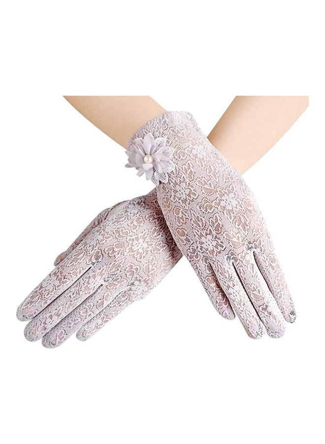 XiuWoo Pair Of Casual Embroidered Gloves White  - Image 1