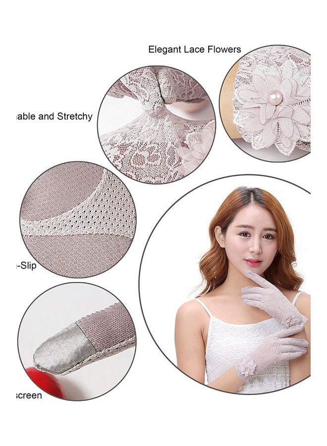 XiuWoo Pair Of Casual Embroidered Gloves White  - Image 4