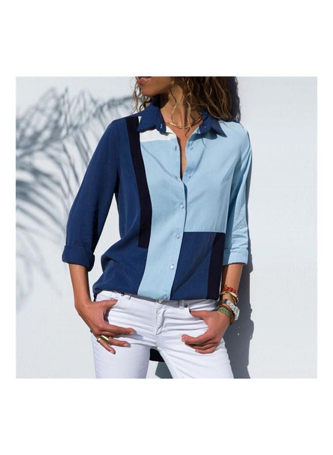 Casual plain basic blouse Blue 