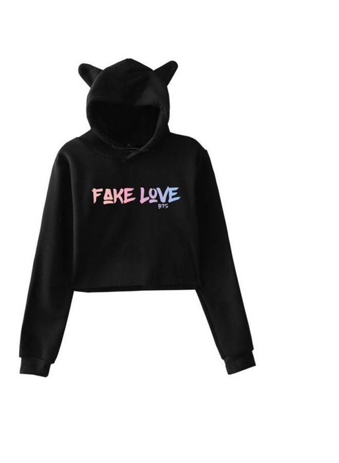 Generic - Bulletproof Youth Group Fake Love Peripheral Cat Ears Crop Collars Lovely Hooded Hooded For Women Black - Image 1