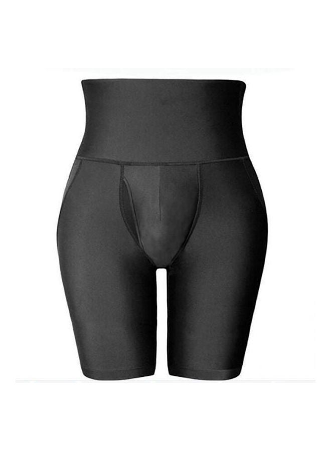 Men'S Double-Layer Belt Anti-Curling High Waist Body Sculpting Pants Abdomen Shaping Shorts-L Black 