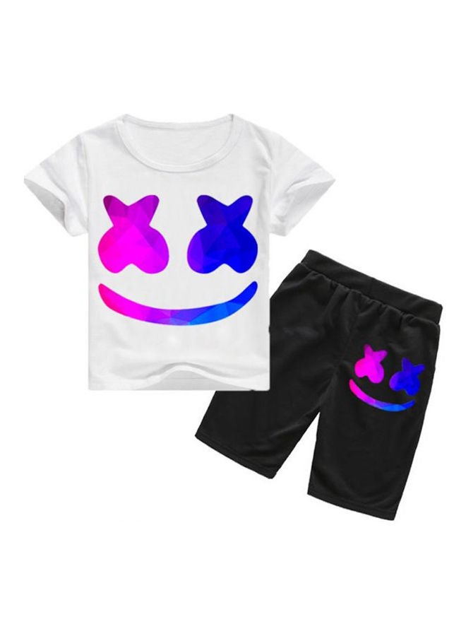 2 Piece Set Dj Marshmello Digital Printing Fashion Round Collar Pullover T-Shirt Short Trousers Comfortable Cotton Kids Outfit Children Clothing Set Multicolour 